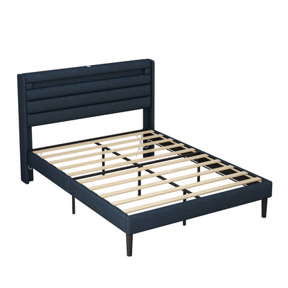 H1 Queen Size Bedframe with LED - Dark Blue