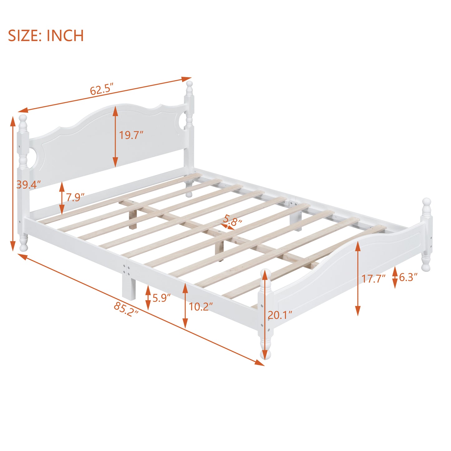 Quarto II Queen Size Wood Platform Bed Frame - White