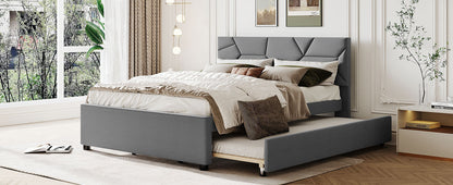 Brick Queen Size Platform Bed with Twin Size Trundle - Gray