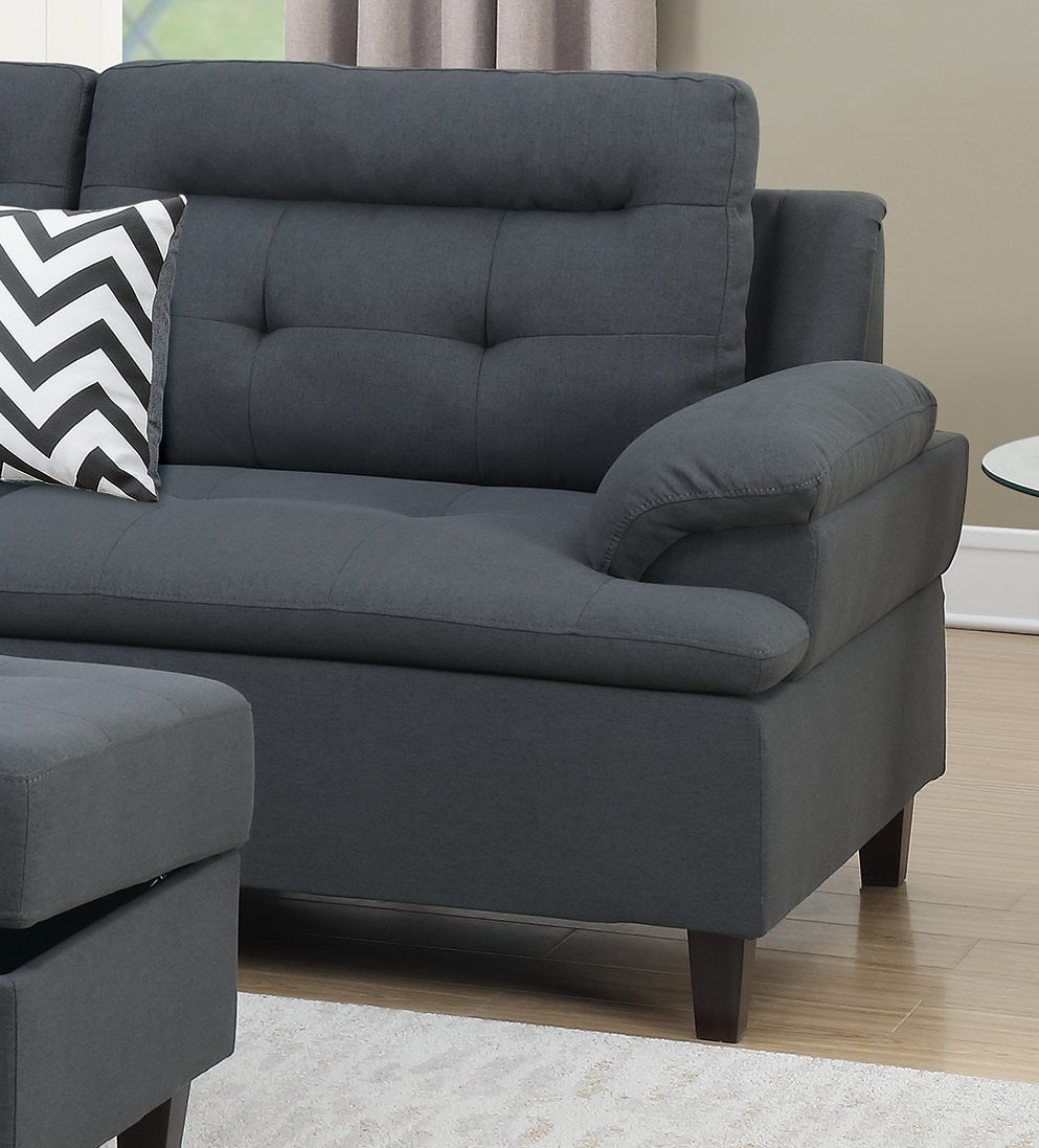 Lar Sectional Fabric Sofa w Ottoman - Dark Gray