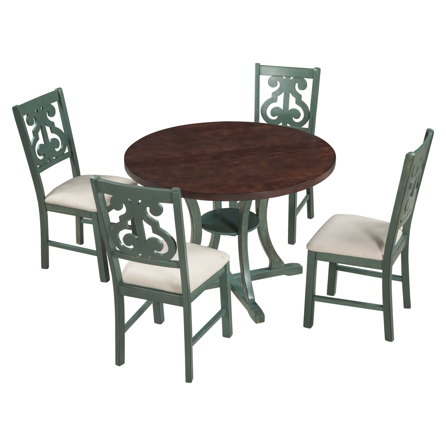 Tristan 5pc Dining Set Round Table 4x Side Chairs - Antique Blue