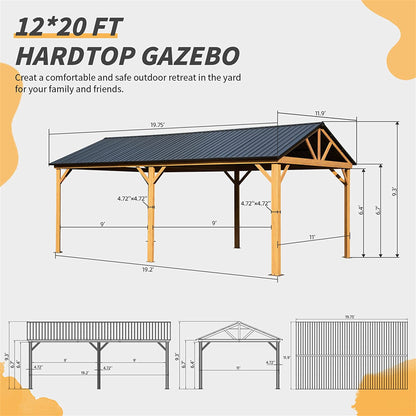 Almanza 12 X 20 ft Hardtop Gazebo with Wood Grain Aluminum Frame