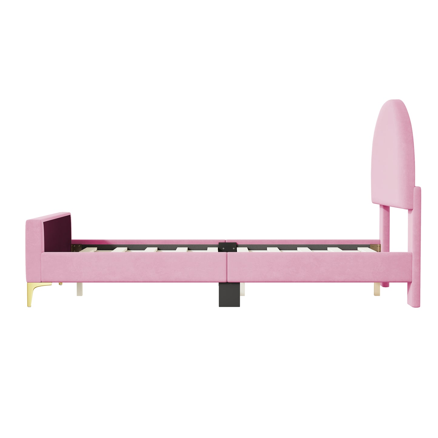 Lynn Twin Size Velvet Platform Bed w Mental Legs - Pink