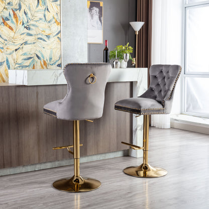 Amias Velvet Counter Height Bar Stools with Tufted  - Gray Set of 2