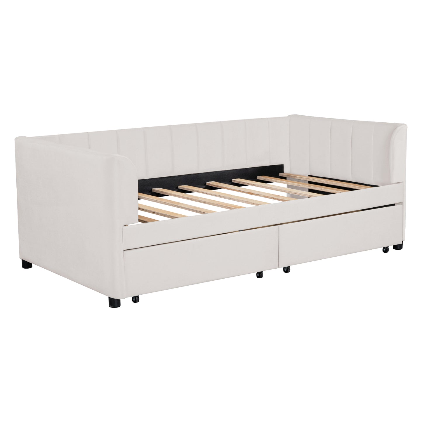 Tano Twin Size Upholstered Daybed with Drawers - Beige