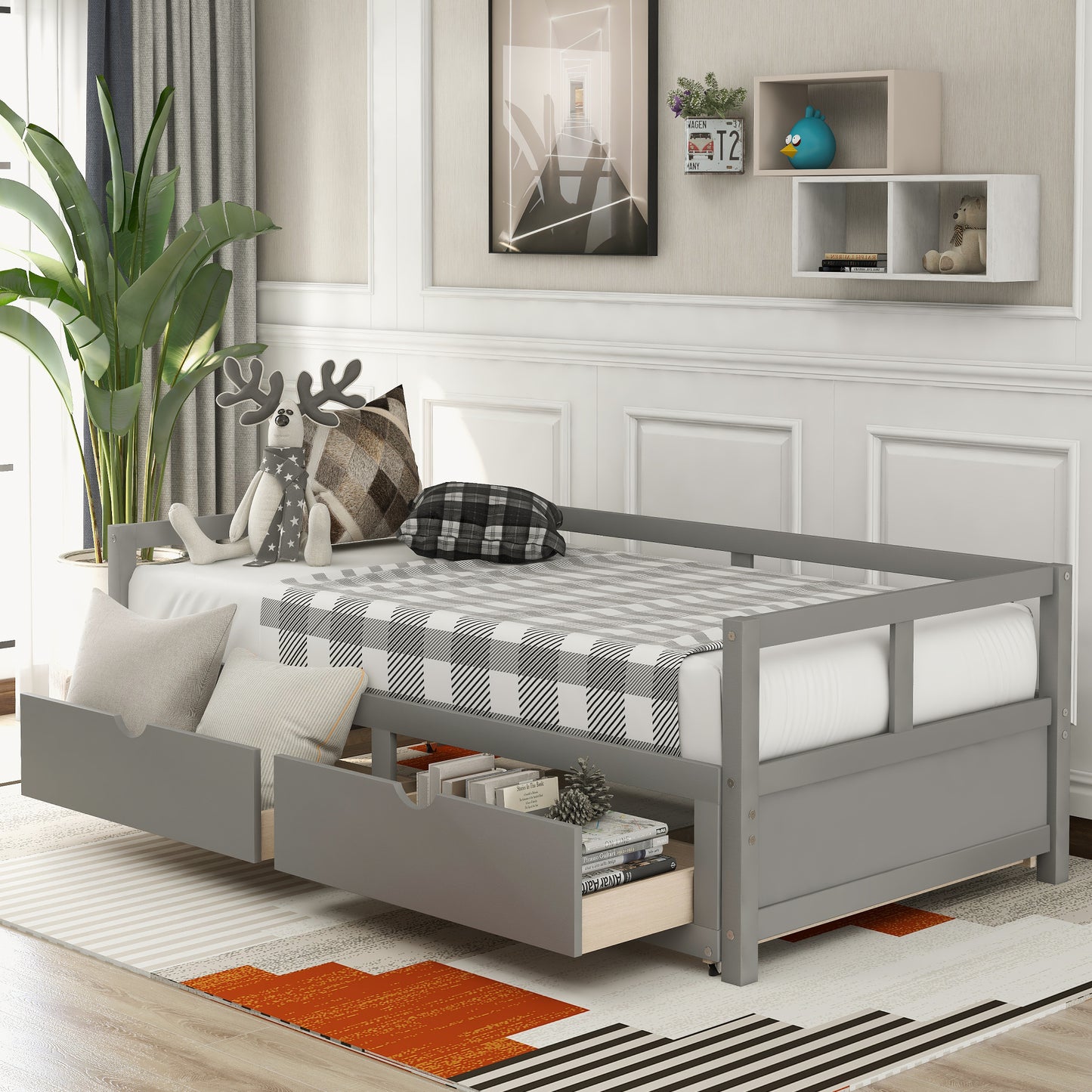 Urban Twin Size Wooden Daybed with 2 Drawers - Gray