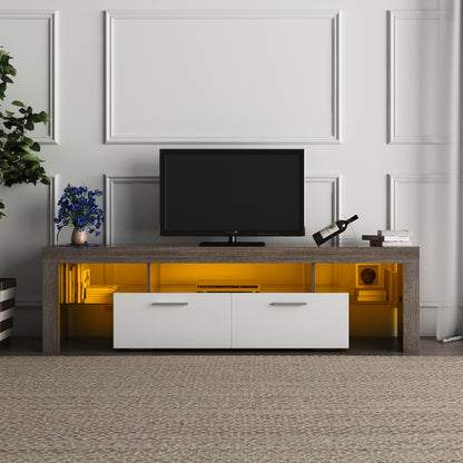 Nova 65 inches TV Stand with LED Lights - Brown+White