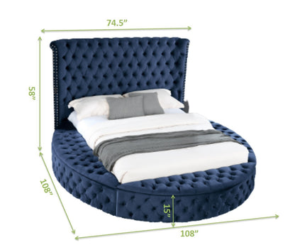 Hazel Queen Size Tufted Storage Bed - Navy Blue