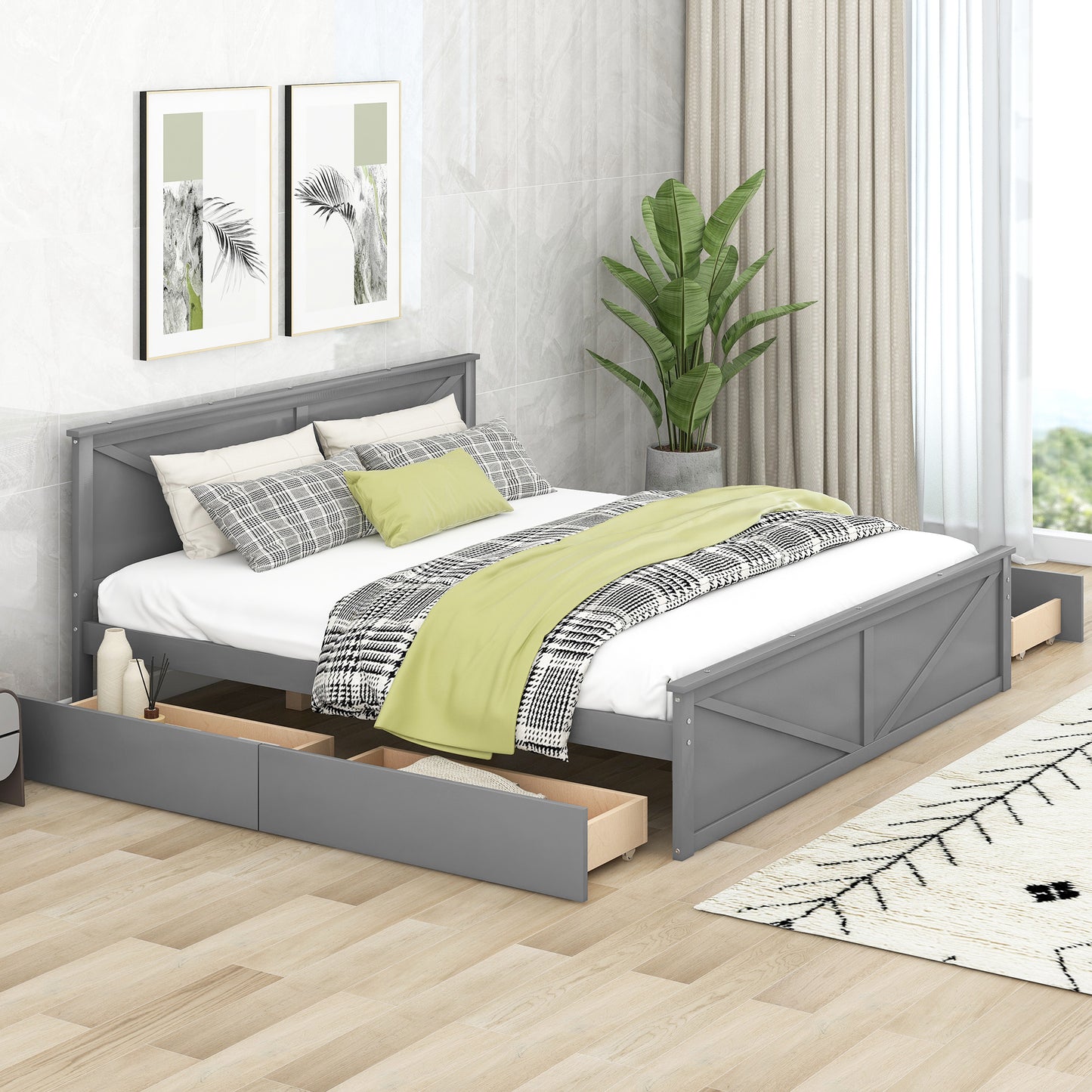 Xena King Size Wooden Platform Bed - Gray