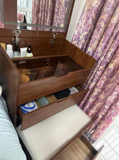 Cortez 3 in 1 Vanity Desk with Plip Top Mirror - Walnut