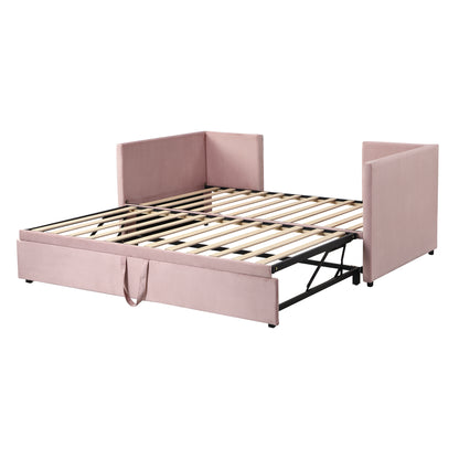 Toei Twin Size Upholstered daybed with  PopUp Trundle - Pink