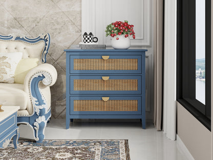 Valerie Natural Rattan 3 Drawer Cabinet - Blue