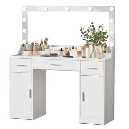 Astrid Makeup Vanity Table With Large Mirror and 3 Colour Lighting  - White