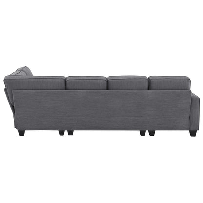 Vortex 7-seat Linen Fabric L-shaped Sectional Sofa - Gray