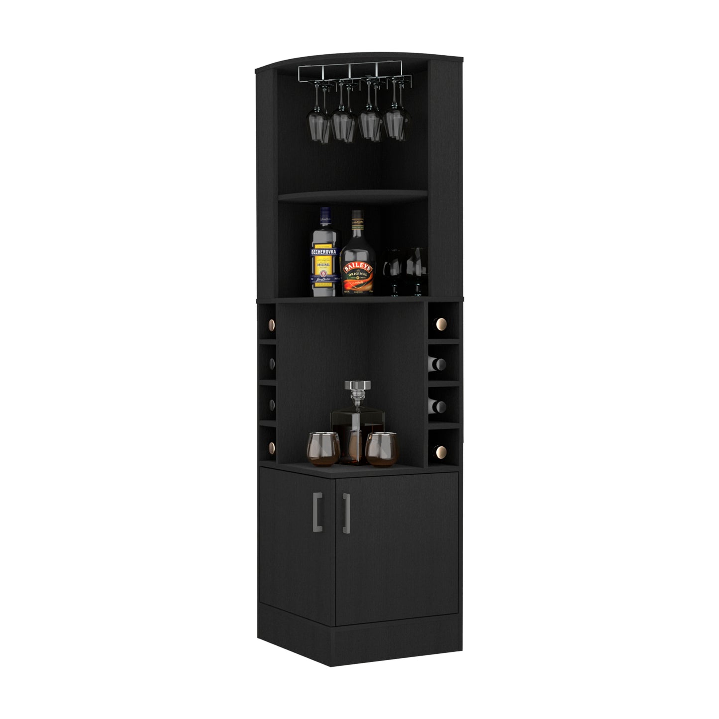 Wenzel 8-Bottle 2-Shelf Bar Cabinet - Black