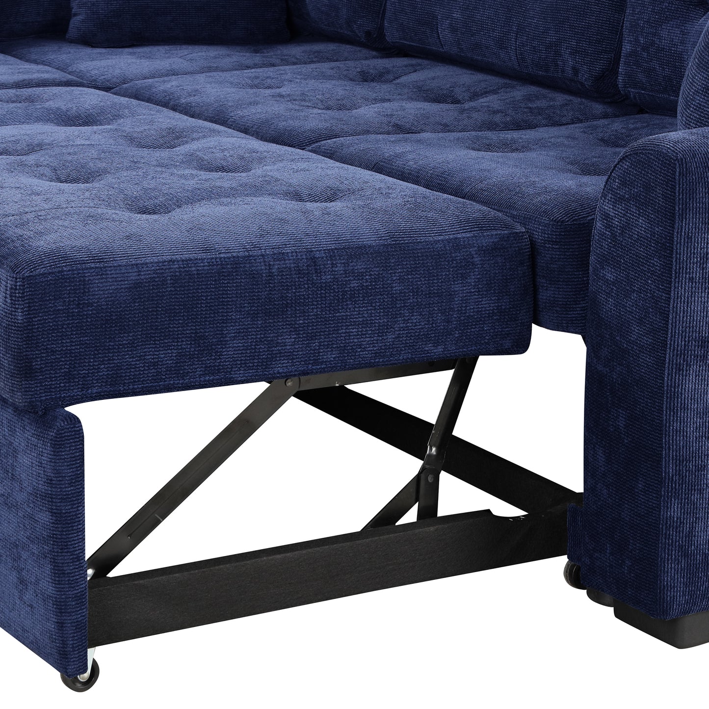 Novak L-shape Sofa Bed Pull-out Sleeper Sofa with Wheels - Navy Blue