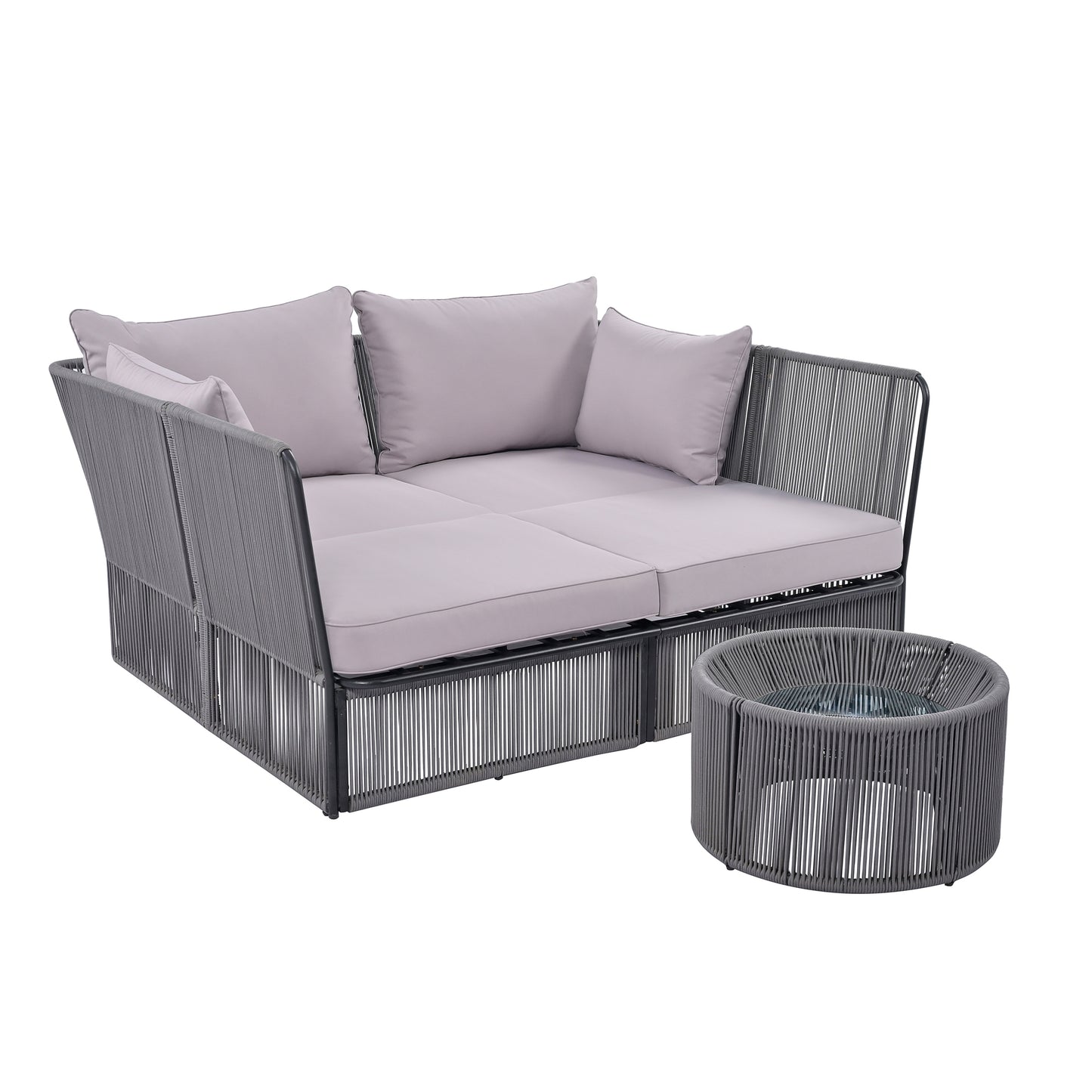 Freeda 2 Pc Outdoor Sunbed and Coffee Table Set - Gray