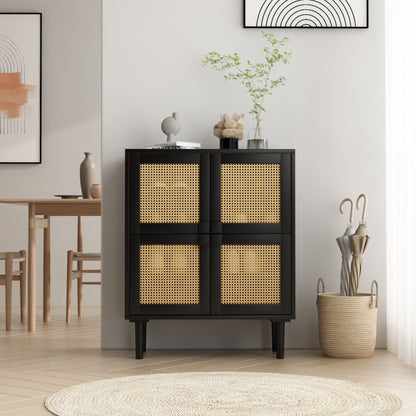 Zook 4-Doors Rattan Mesh Storage Cabinet - Black