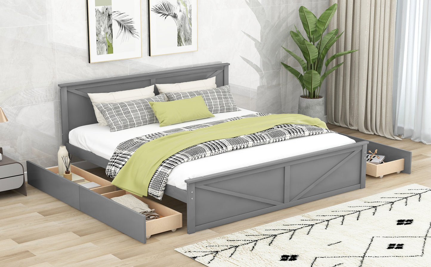 Xena King Size Wooden Platform Bed - Gray