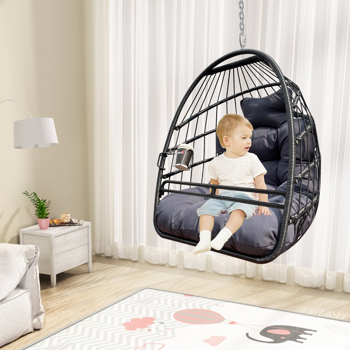 Tamura Patio Hanging Egg Chair Without Stand - Black