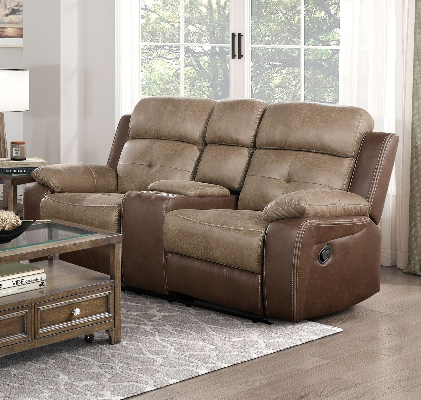 Gordon Dual Glider Reclining Loveseat with Center Console Plush Arms