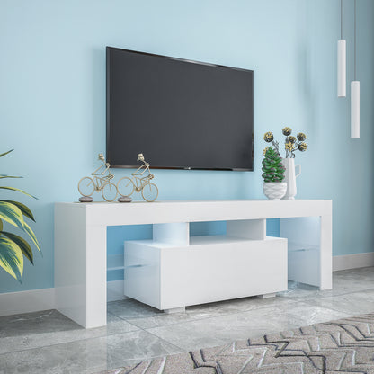 Prime Entertainment TV Stand with LED Light TV - White