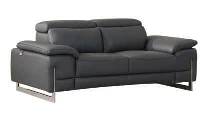 Travis Top Grain Italian Leather Loveseat - Dark Gray