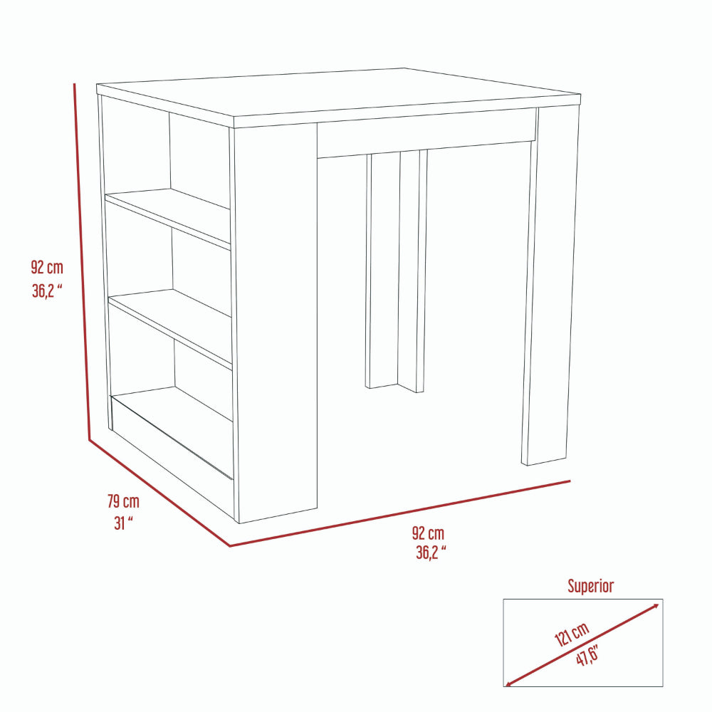 Elkins 3-Drawer Kitchen Island - White & Pine