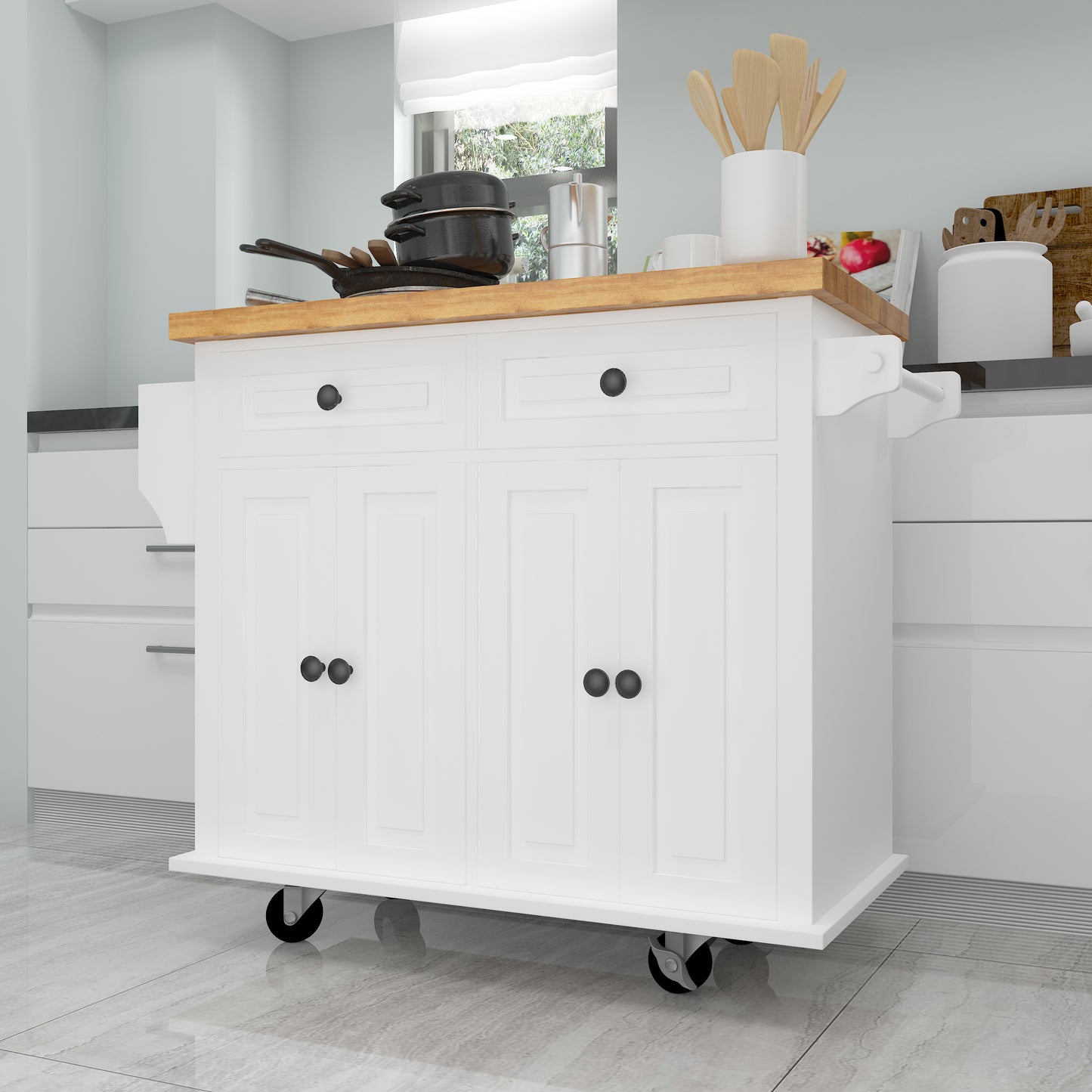 Nexa Kitchen Island Cart - White