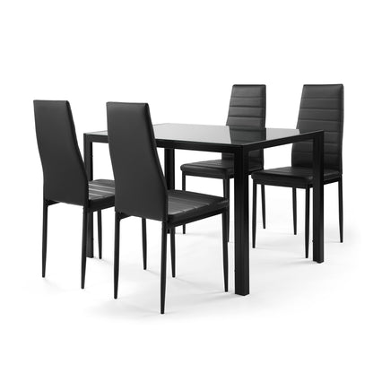 Edge 5pc Dining Set Tempered Glass Table 4x Side Chairs - Black