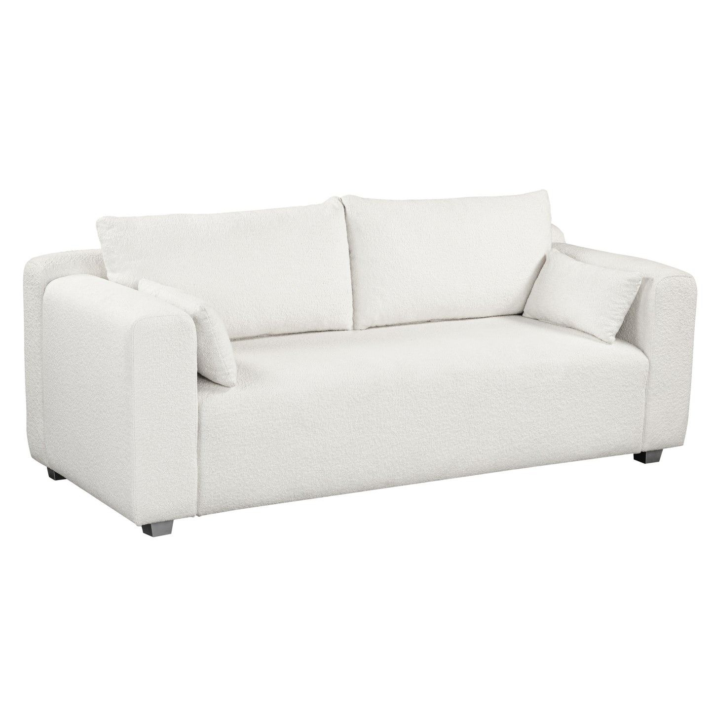 Fabric Sofa with 2 Pillows - White