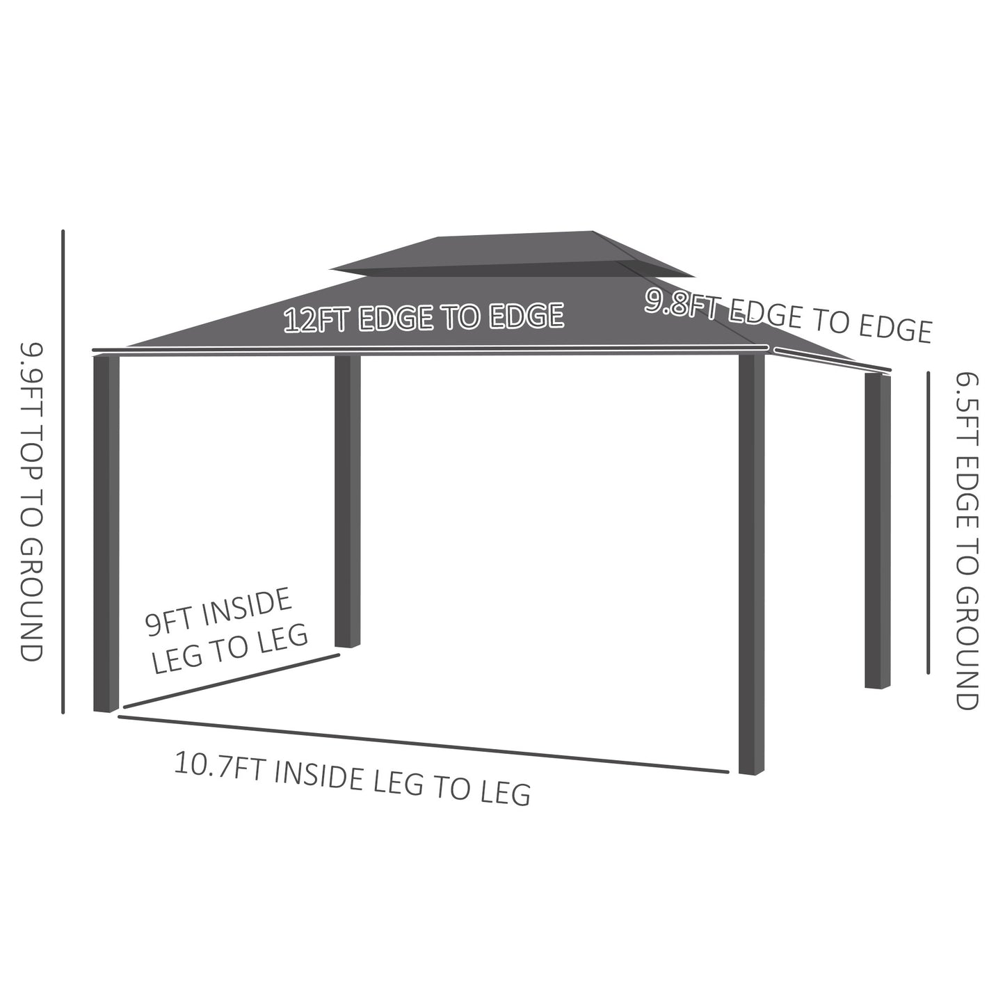 Kins 10 x 12 ft Hardtop Patio Gazebo Aluminum Frame - Brown