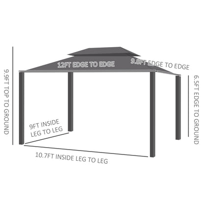 Kins 10 x 12 ft Hardtop Patio Gazebo Aluminum Frame - Brown