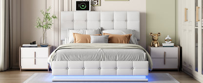 Luxury Dream Queen Bed with Smart Storage and LED Illumination - White