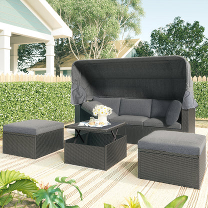 Getta Outdoor Patio Rectangle Daybed with Retractable Canopy - Gray