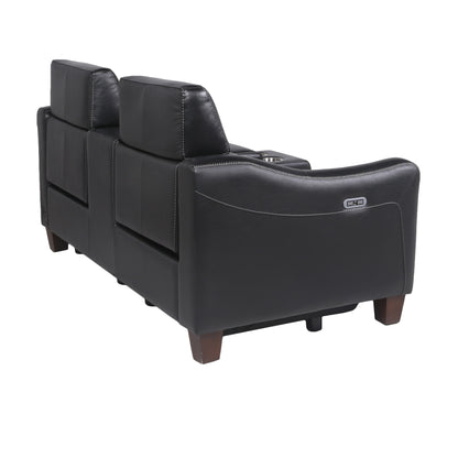 Kara Dual-Power Leather Loveseat - Black