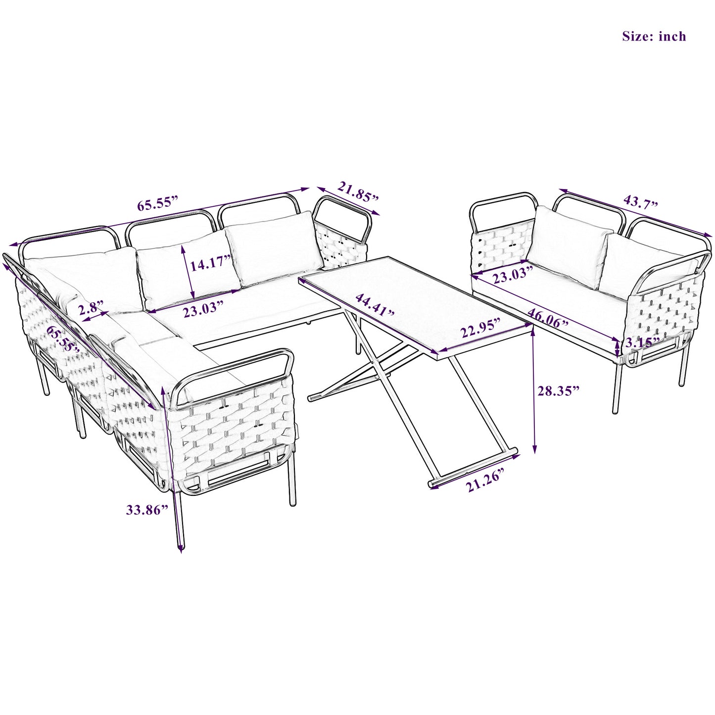 Rocio 5 Pc Patio Woven Rope Sectional Sofa Set - Gray+Beige