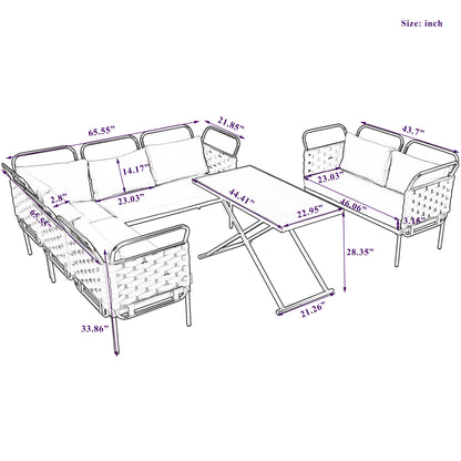 Rocio 5 Pc Patio Woven Rope Sectional Sofa Set - Gray+Beige