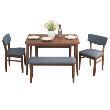 Burchard 5pc Dining Set Table with 2 Benches 2x Side Chairs - Walnut