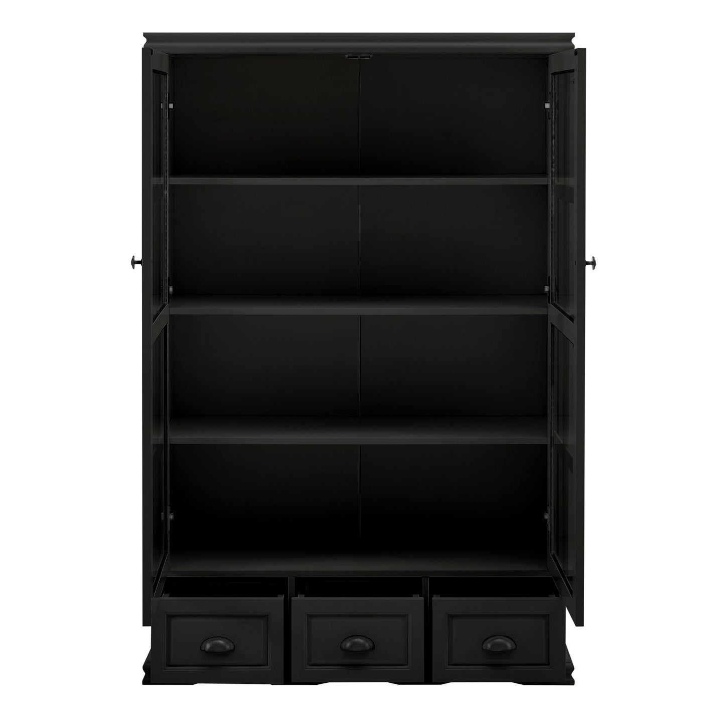 Seno Tempered Glass Doors Curio Cabinet - Black