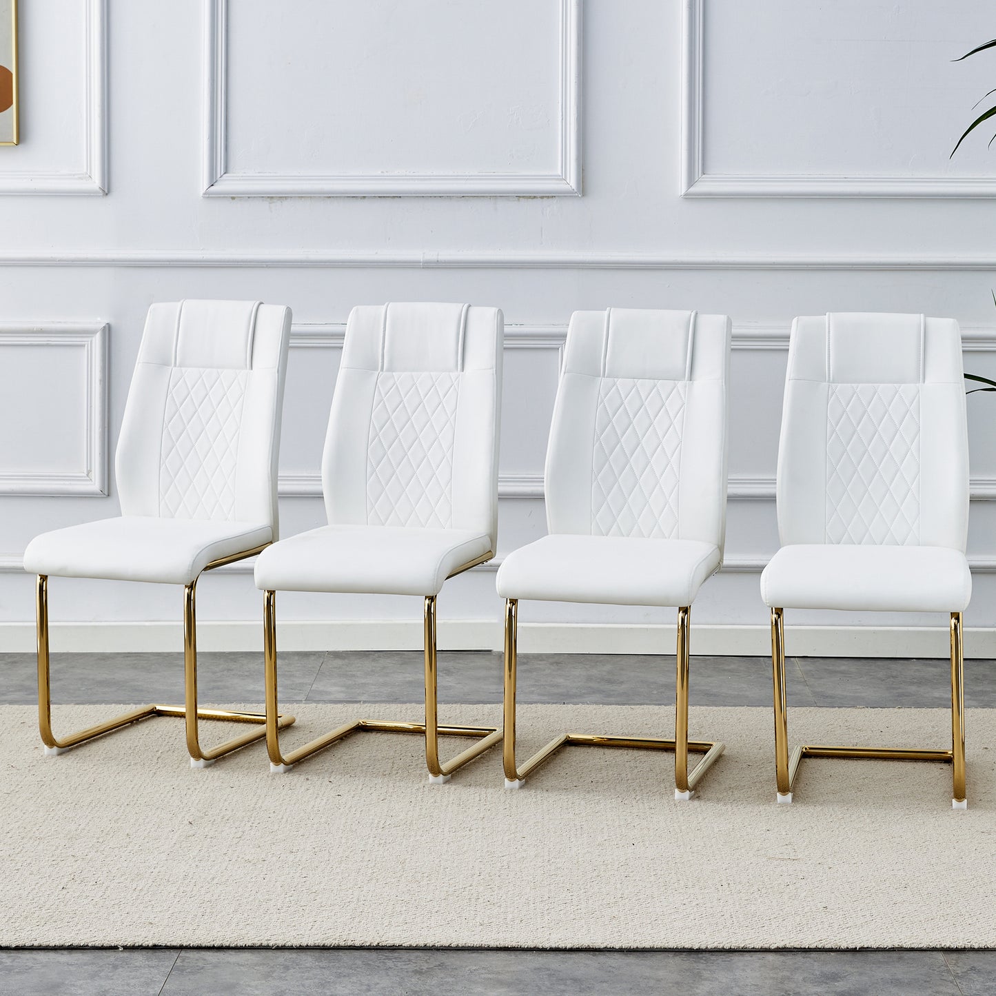 Skye Dining Chair Golden Metal Leg (Set of 4) - White