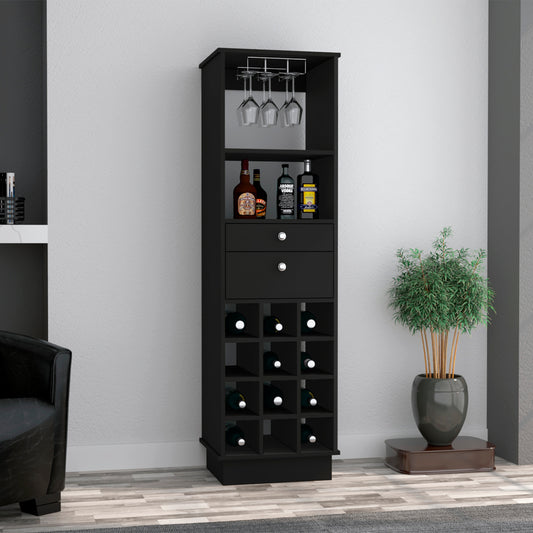 Pierpont 12-Bottle 2-Drawer 1-Shelf Bar Cabinet - Black