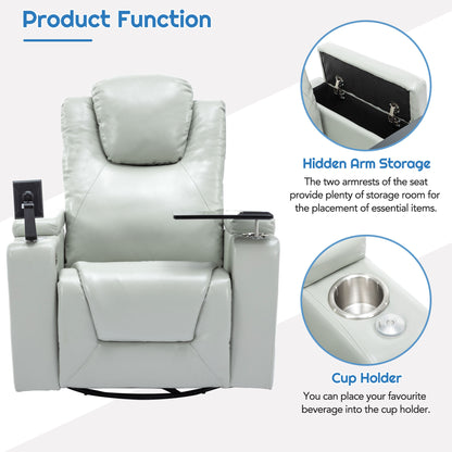 Otto PU Leather Power Recliner r with Surround Sound -Tray Table - Gray