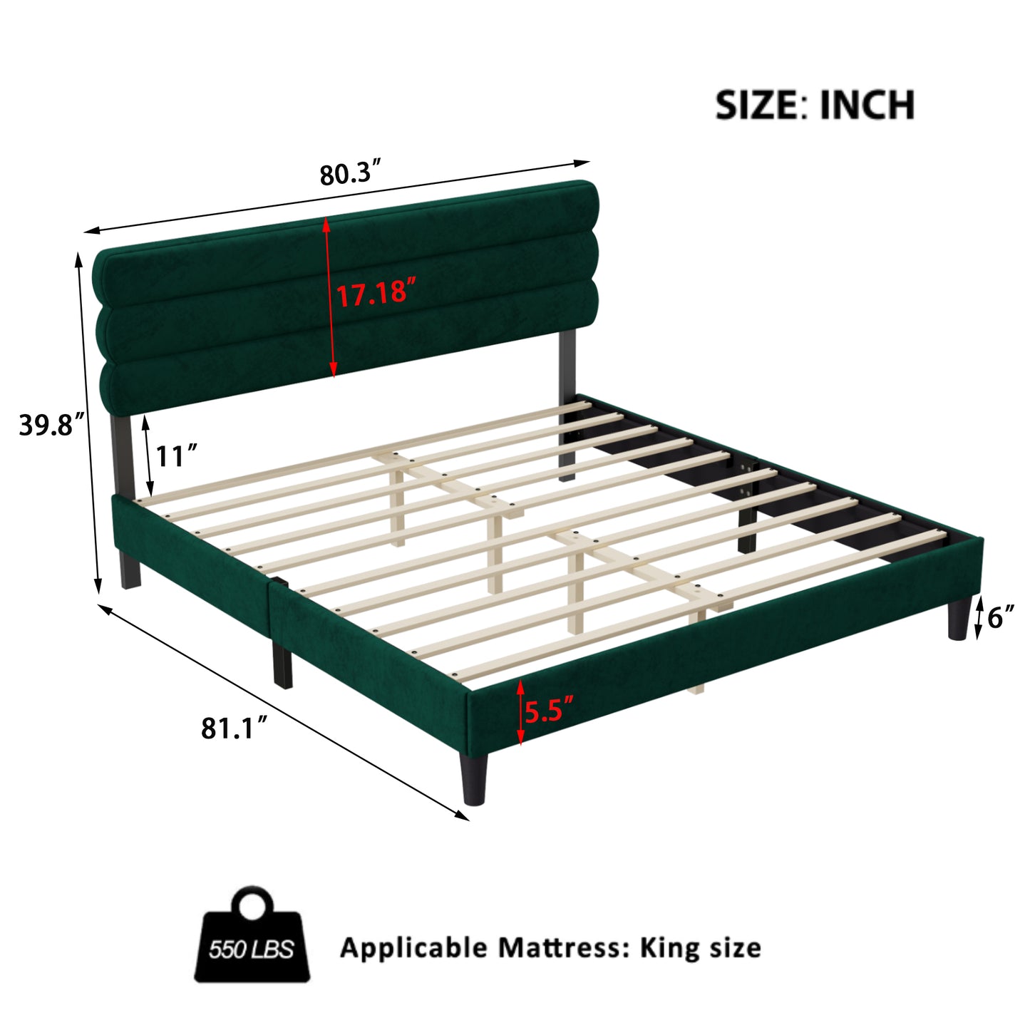 Wee King Size Bed Frame - Dark Green