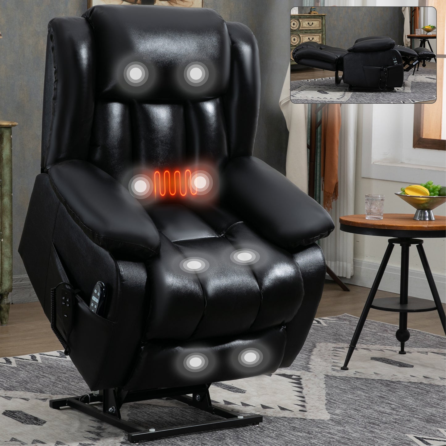 Brooklyn Dual Motor Power Lift Recliner Chair with Massage and Heating - Black