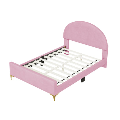 Lynn Full Size Velvet Platform Bed w Mental Legs - Pink