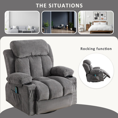 Vanbow Velvet Recliner Chair Massage Heating with USB - Gray