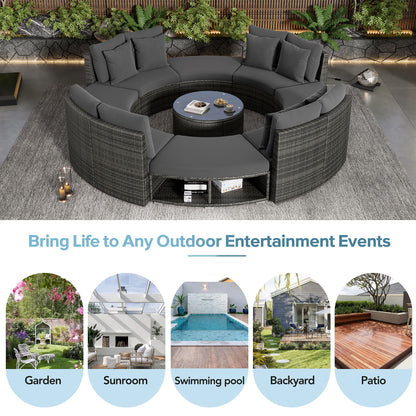 Serrano 9 Pc Outdoor Patio Circular Outdoor Sofa Set - Gray