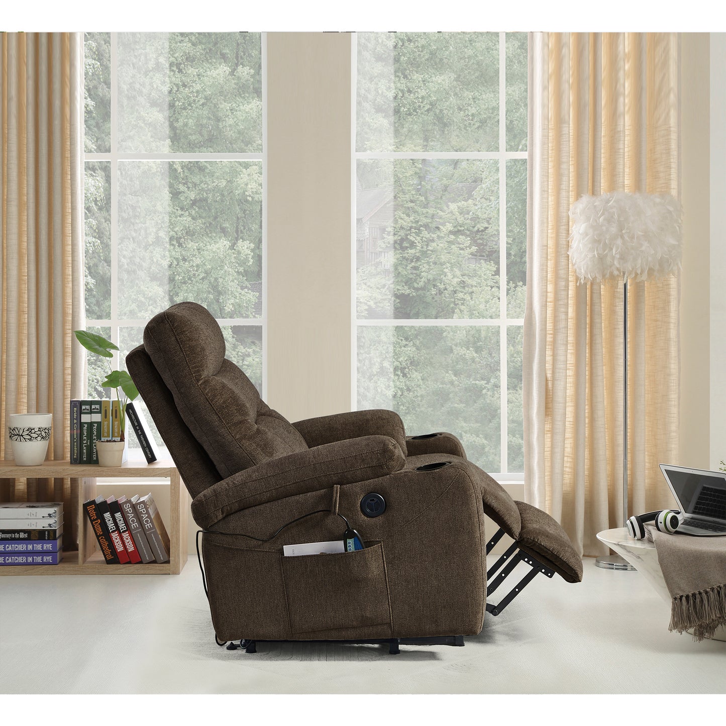 Trek Electric Power Lift Recliner Chair with Massage and Heat - Dark Brown