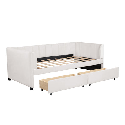 Tano Twin Size Upholstered Daybed with Drawers - Beige